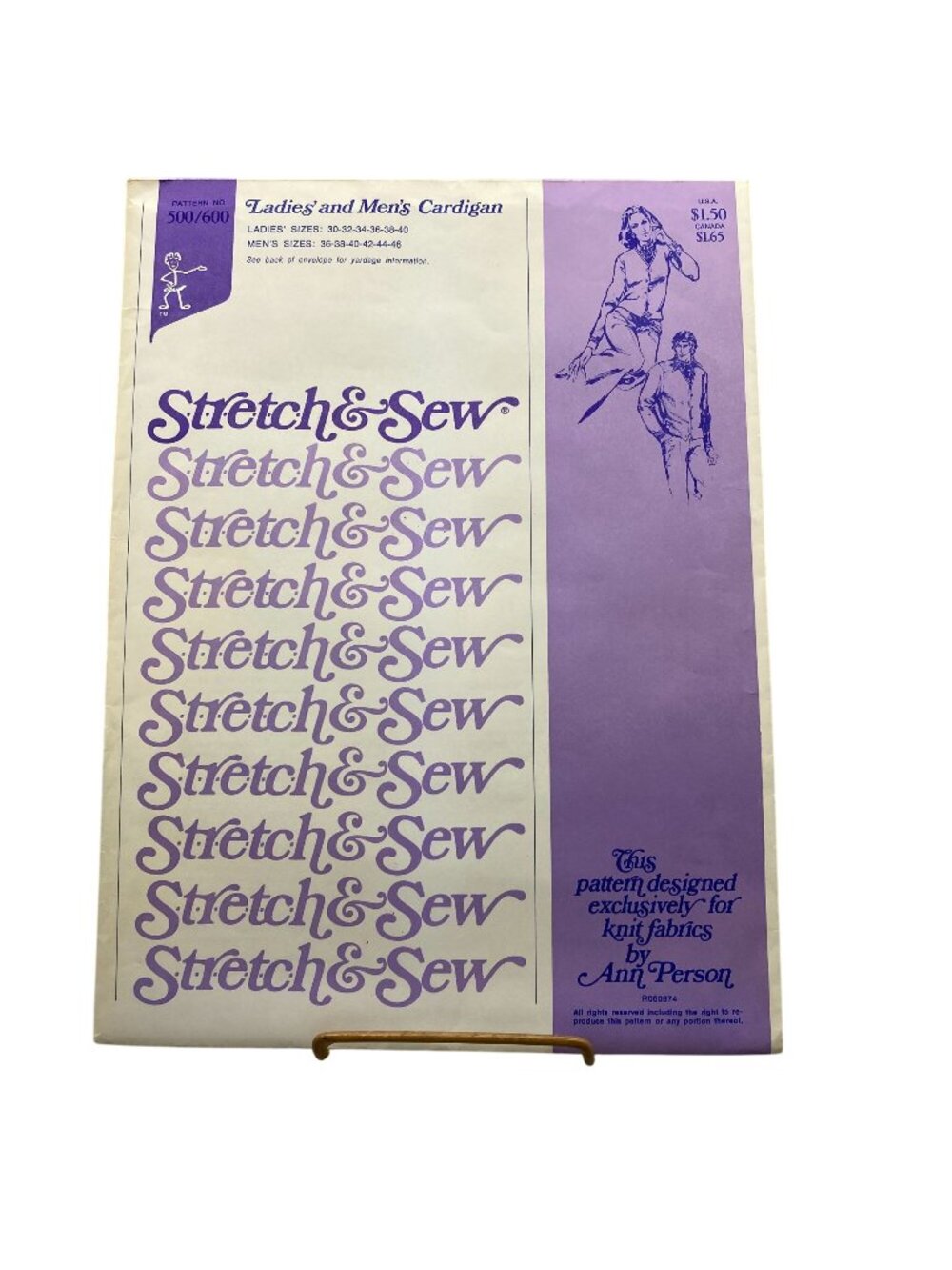 UNCUT Vintage Sewing PATTERN Stretch and Sew 500/600 by Ann Person, Ladies Mens